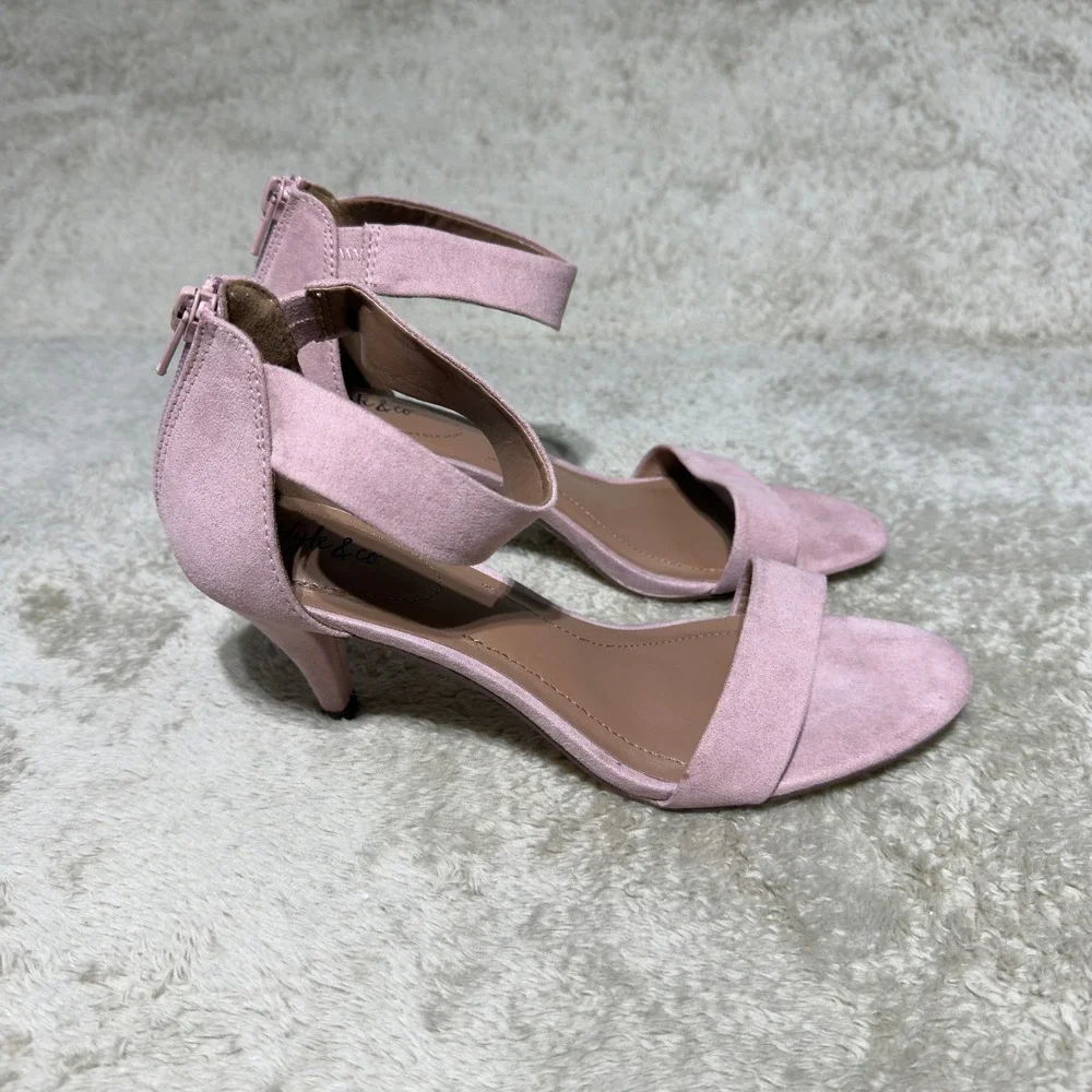 Style & Co Sandals Womens 8.5 Pink Payceef Kitten Heel Ankle Strap Dress Shoes